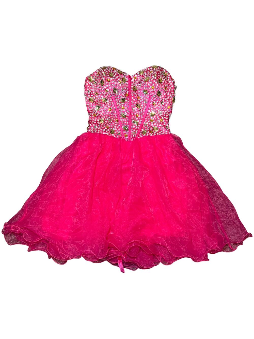 Dress Women Size 4 Strapless Evening Gown Pink Multicolor Rhinestone Gala